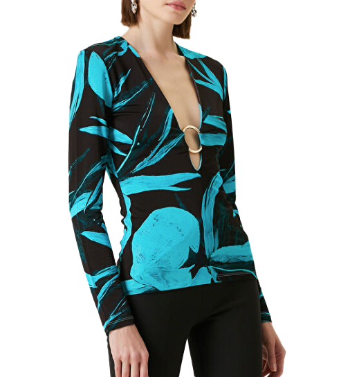 Louisa Ballou Helios Embellished Printed Stretch-jersey Top