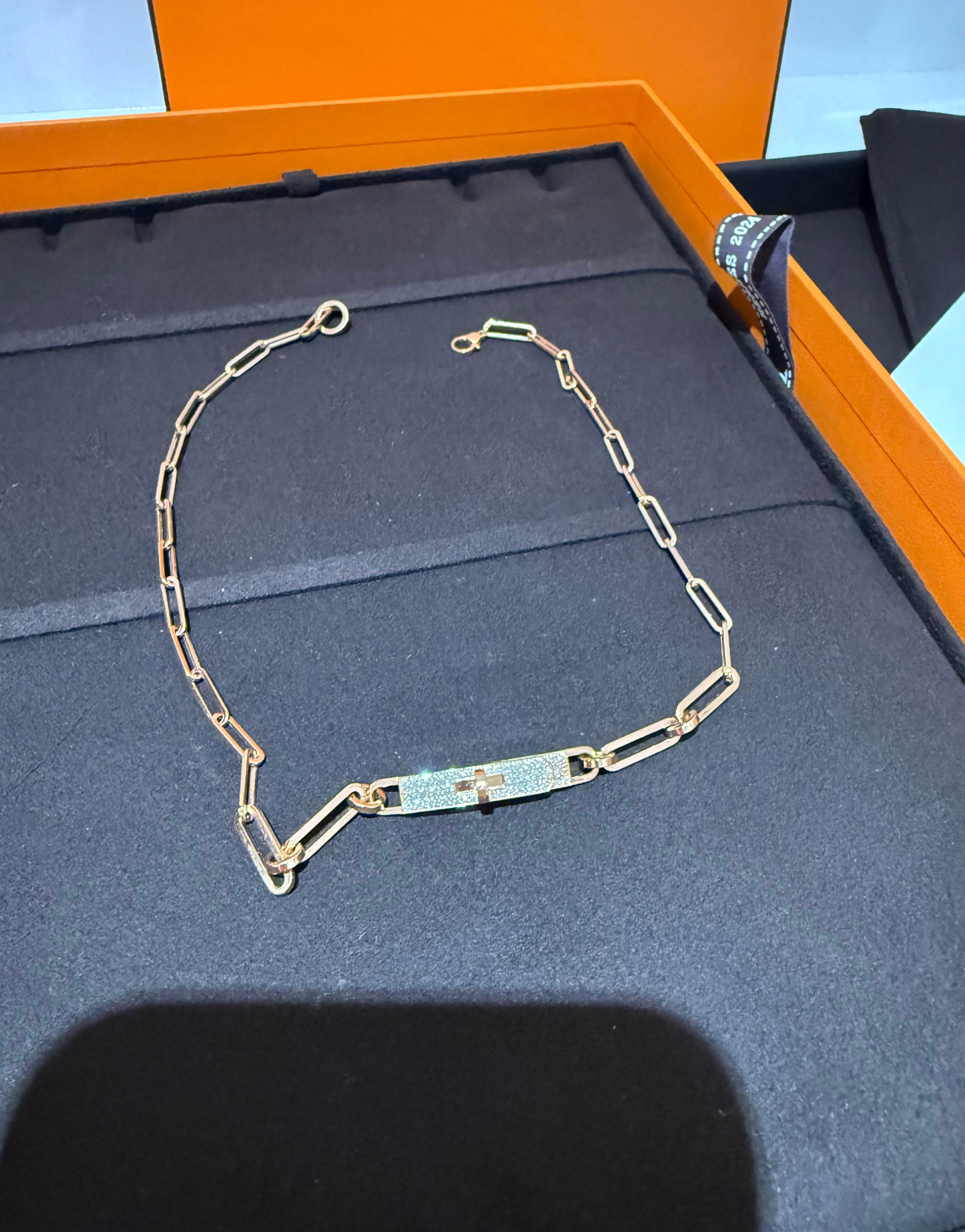 Hermes Kelly Chaine Choker Necklace 18K Rose Gold and Diamonds