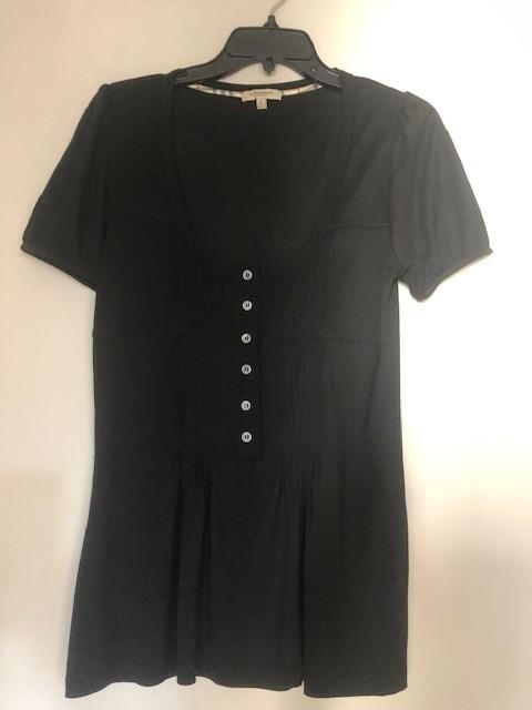 Burberry Black Pintuck Button Detail T-Shirt