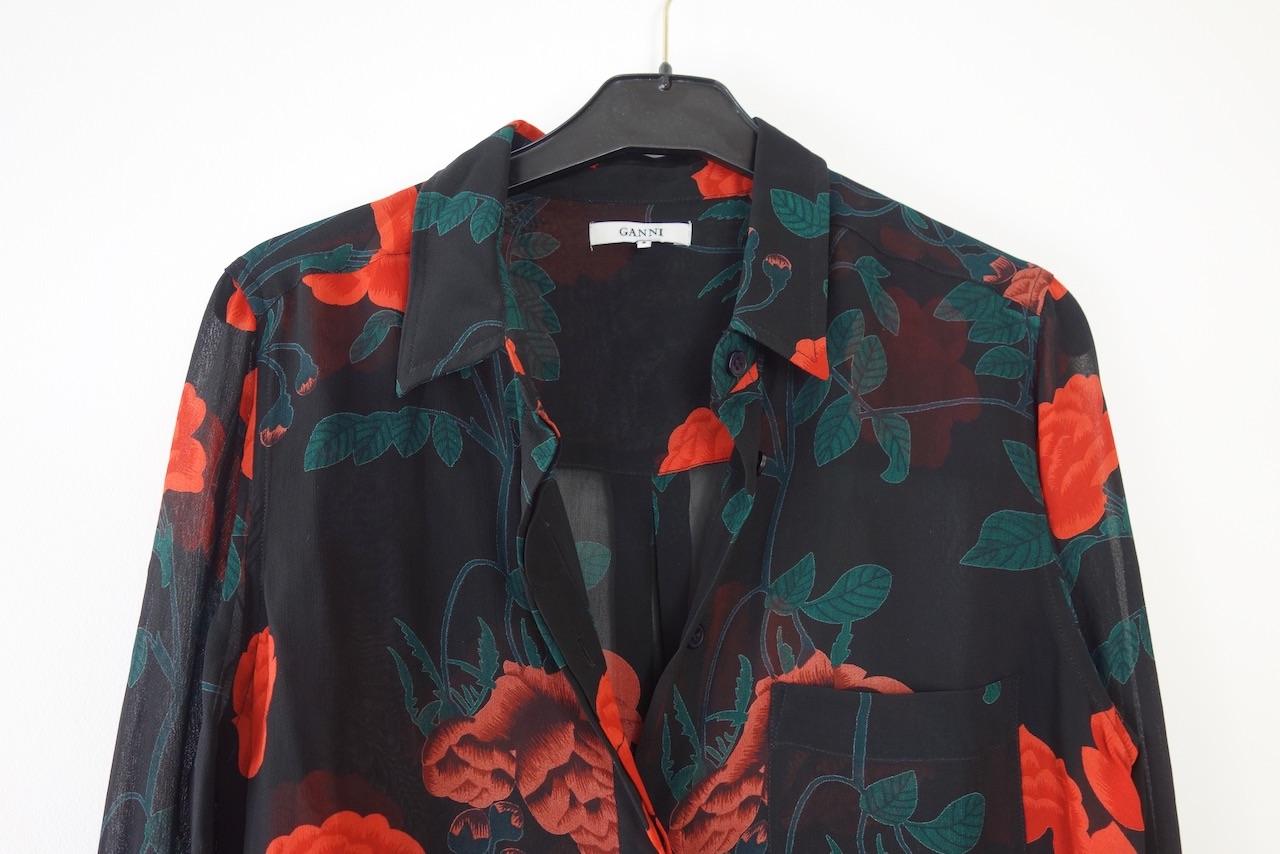 Ganni Black Rose Print Newman Shirt