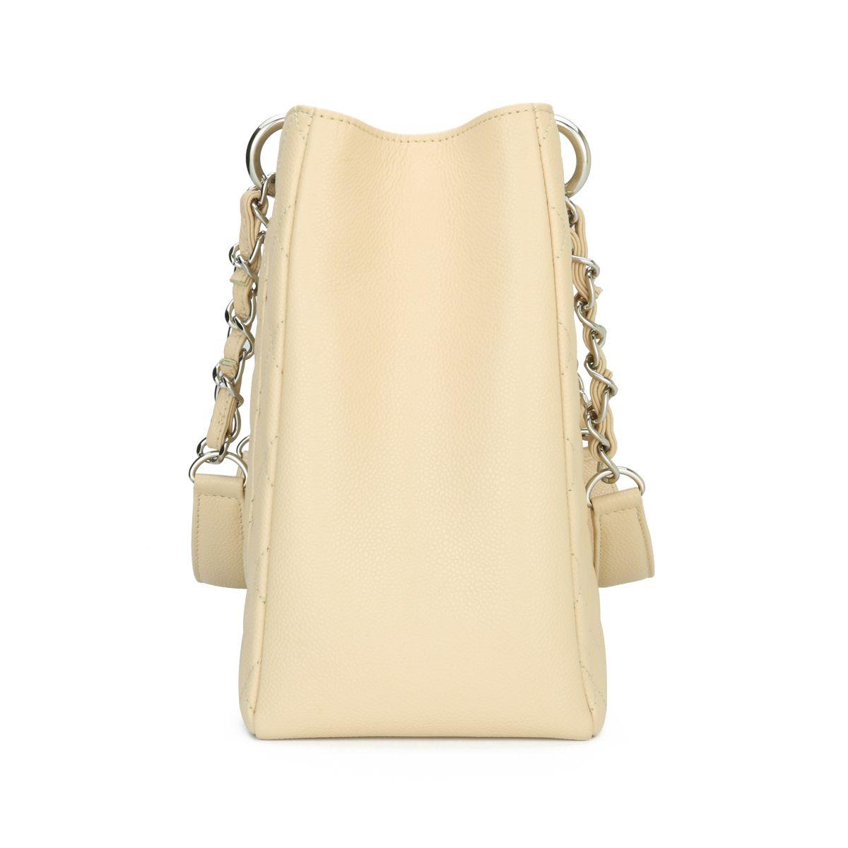 Beige Caviar Grand Shopping Tote (GST) with Silver Hardware