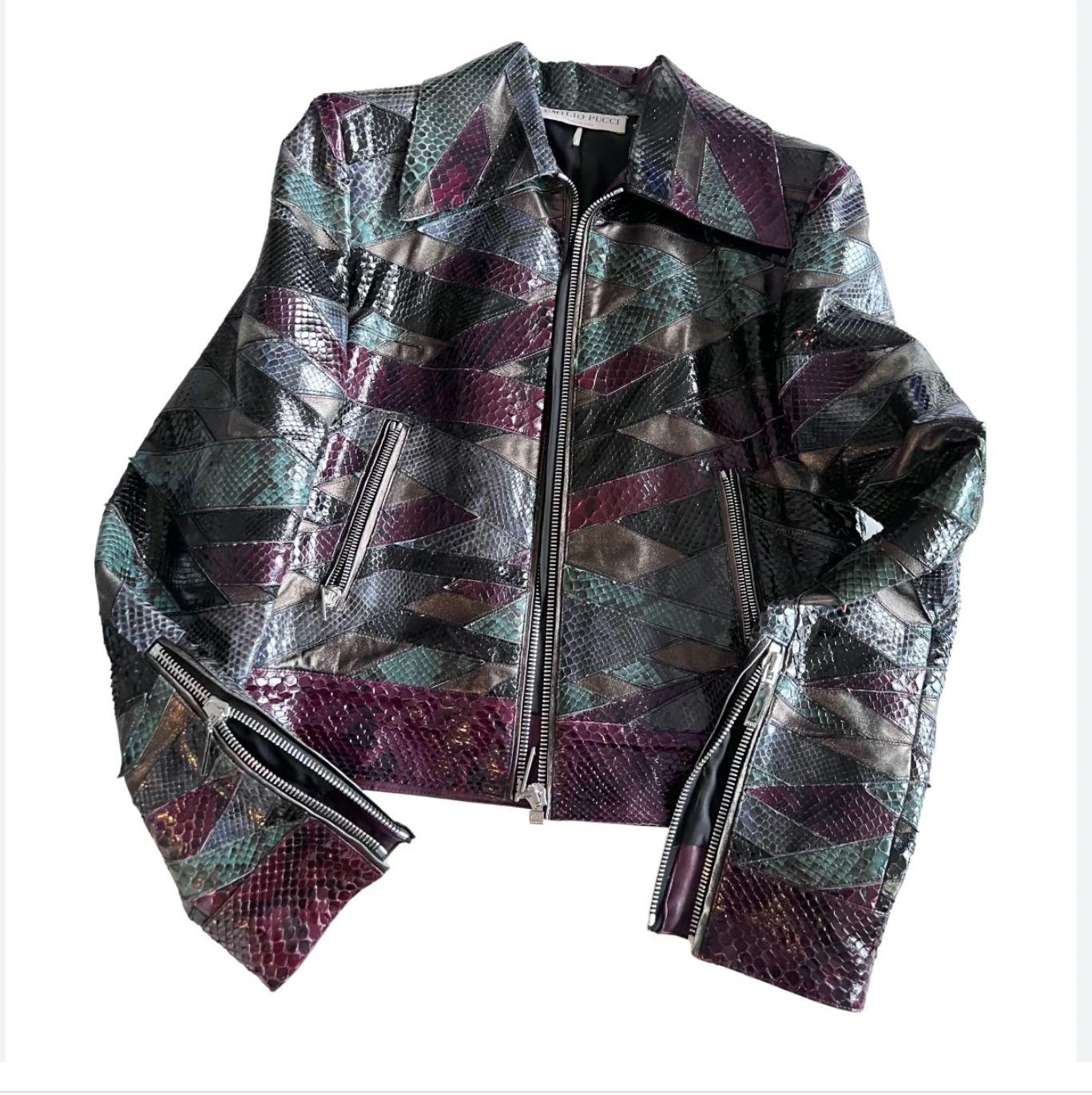 Python & Calf Leather Multicoloured Patchwork Jacket