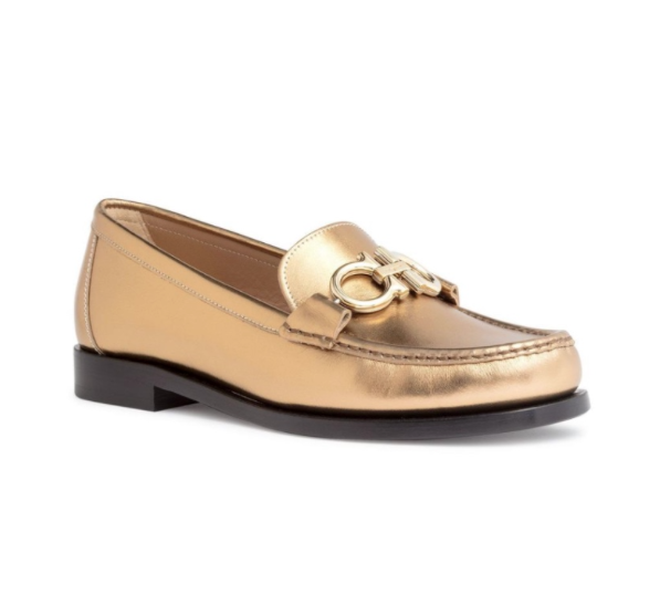 Ferragamo Metallic Leather Rolo Loafers
