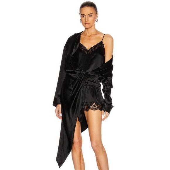Black Silk And Lace Draped Pj Slip Dress