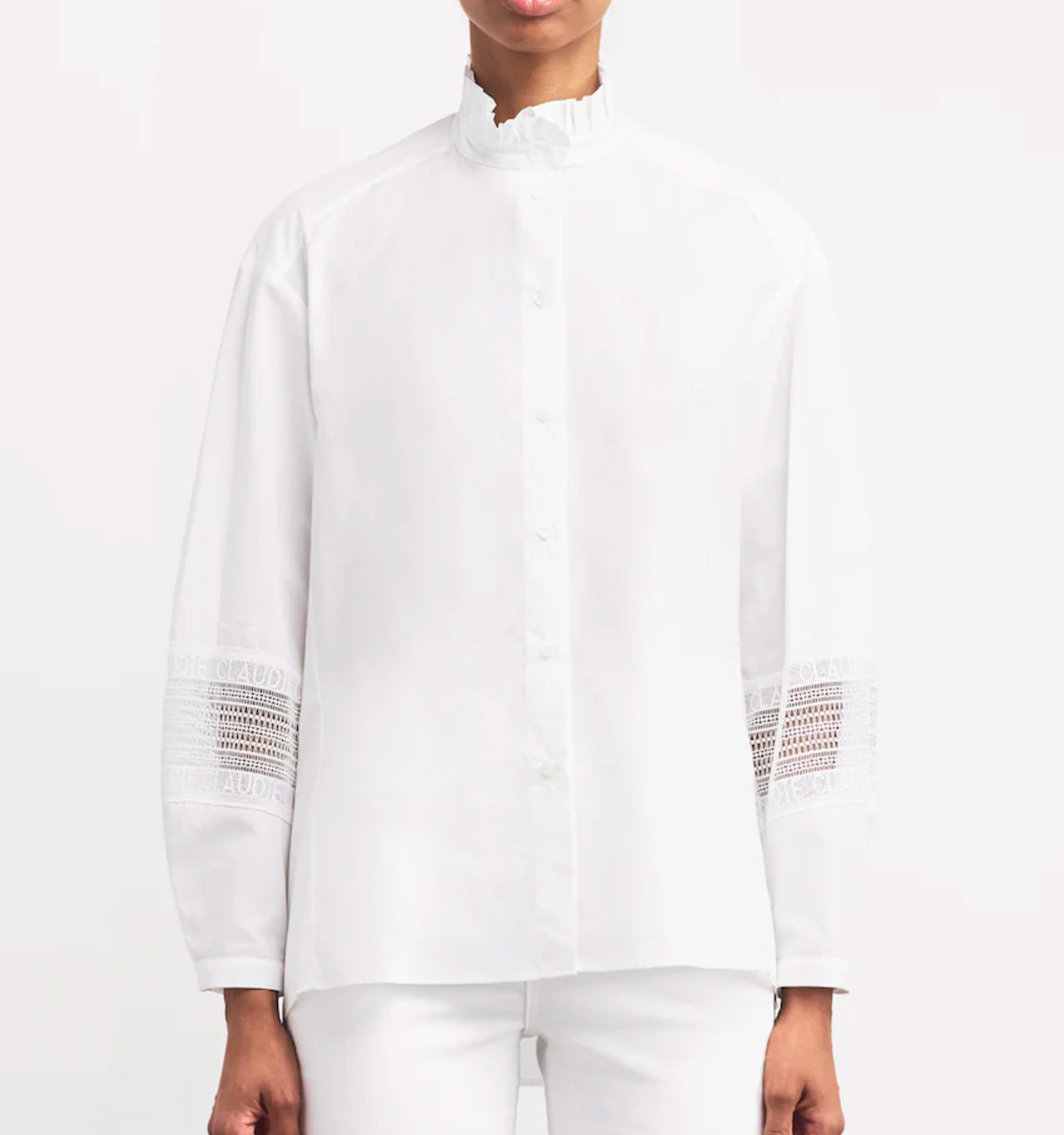Claudie Pierlot Cotton Broderie Anglaise-Trim Shirt