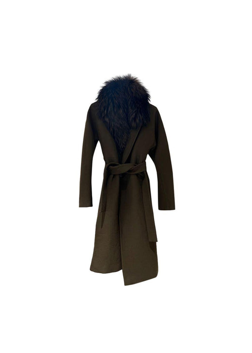 Atelier khaki wool & fur wrap coat
