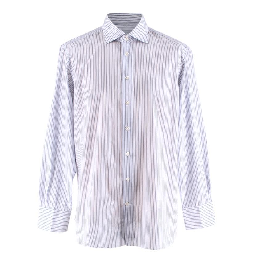 Emanuele Maffeis White & Blue Striped Cotton Tailored Shirt