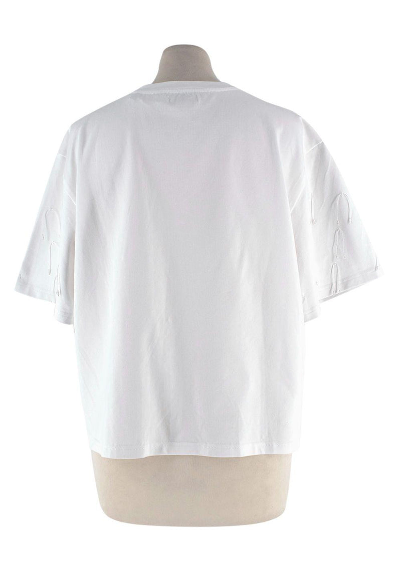 Simkhai Amaru White String-Embellished T-Shirt