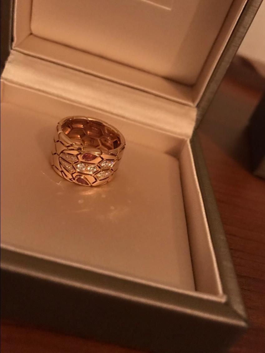 Bvlgari Serpenti diamond & rubellite 18k Rose Gold Ring - Size 53