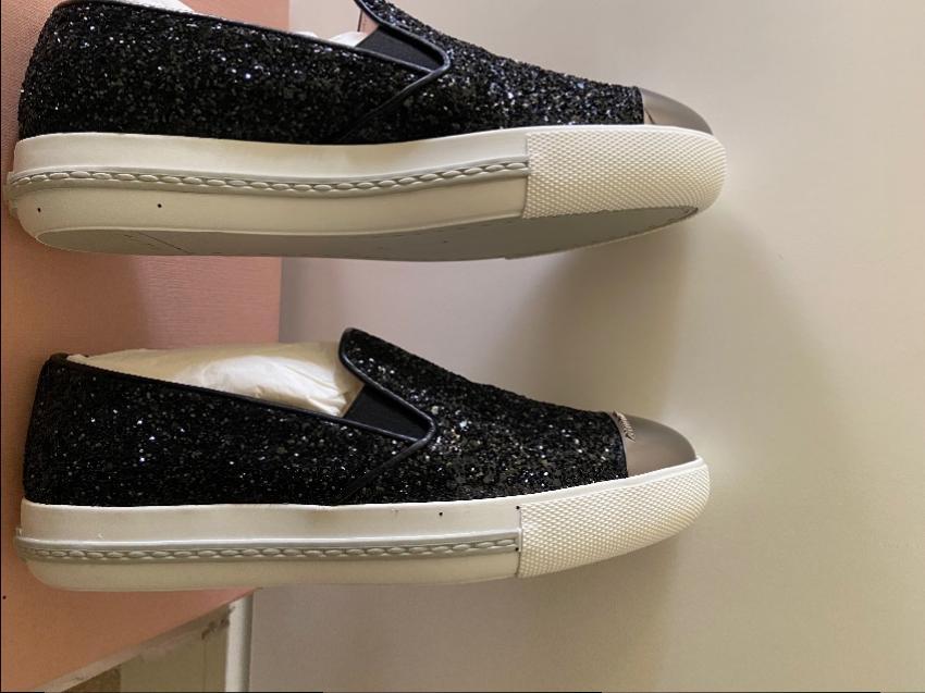 Miu Miu Black Glitter Slip-On Sneakers