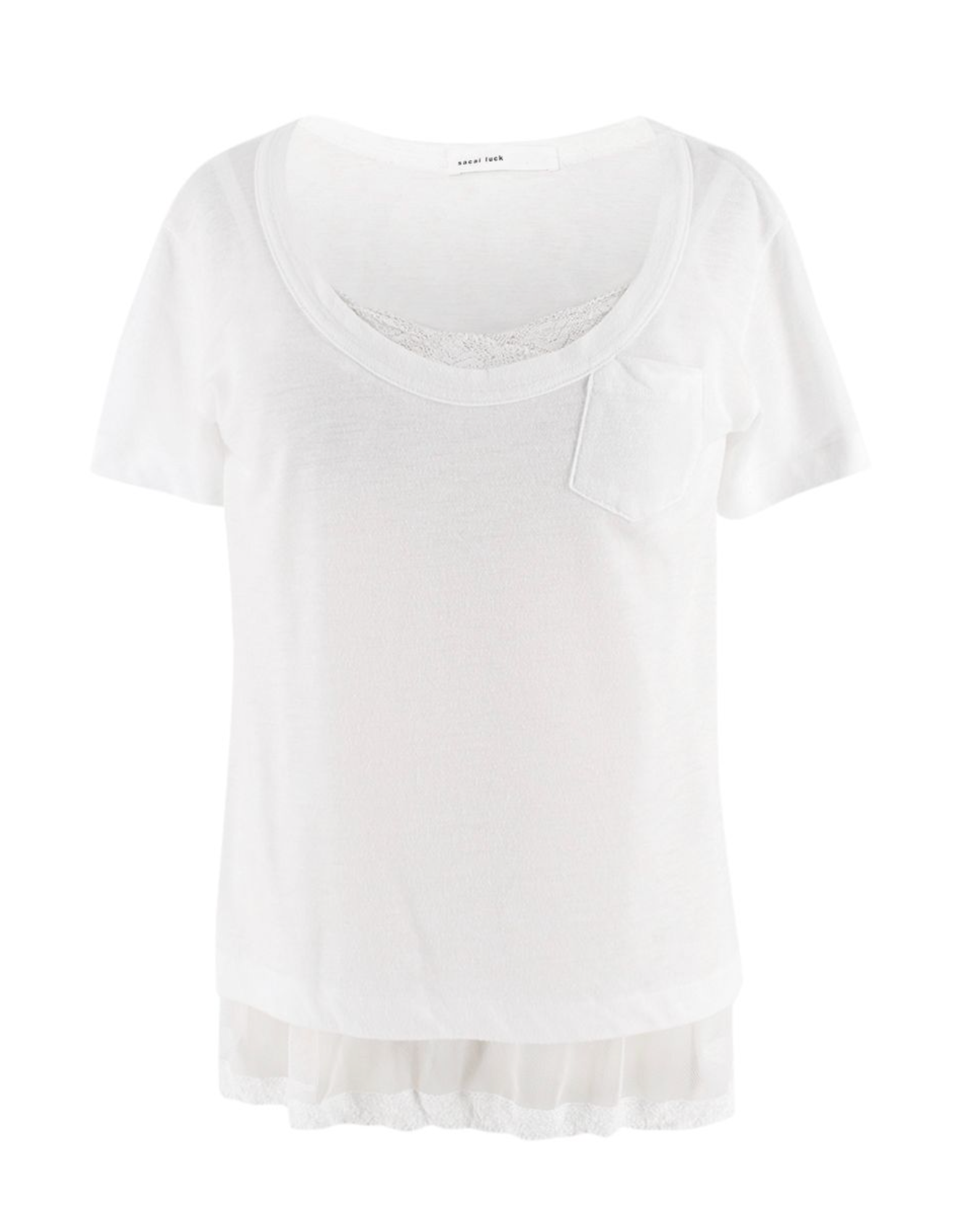 Sacai Luck Lace Trim White T-Shirt