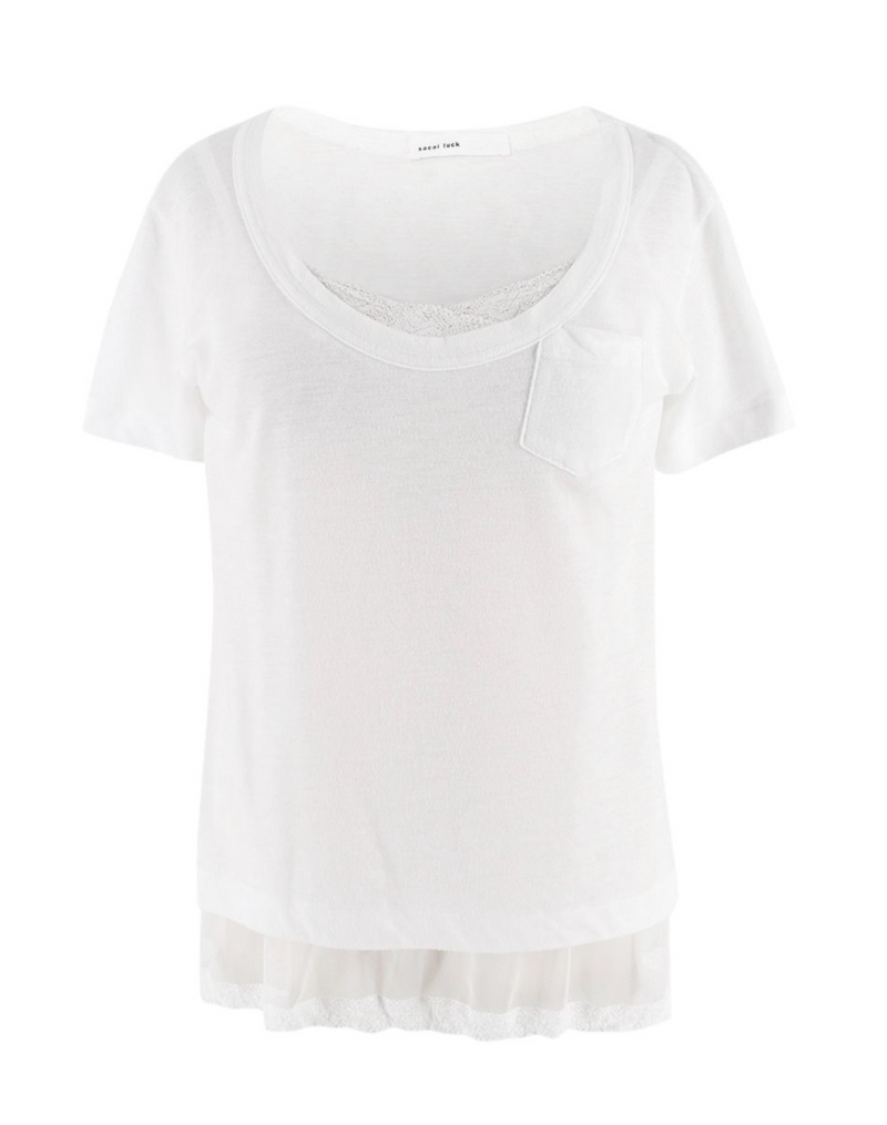 Sacai Luck Lace Trim White T-Shirt