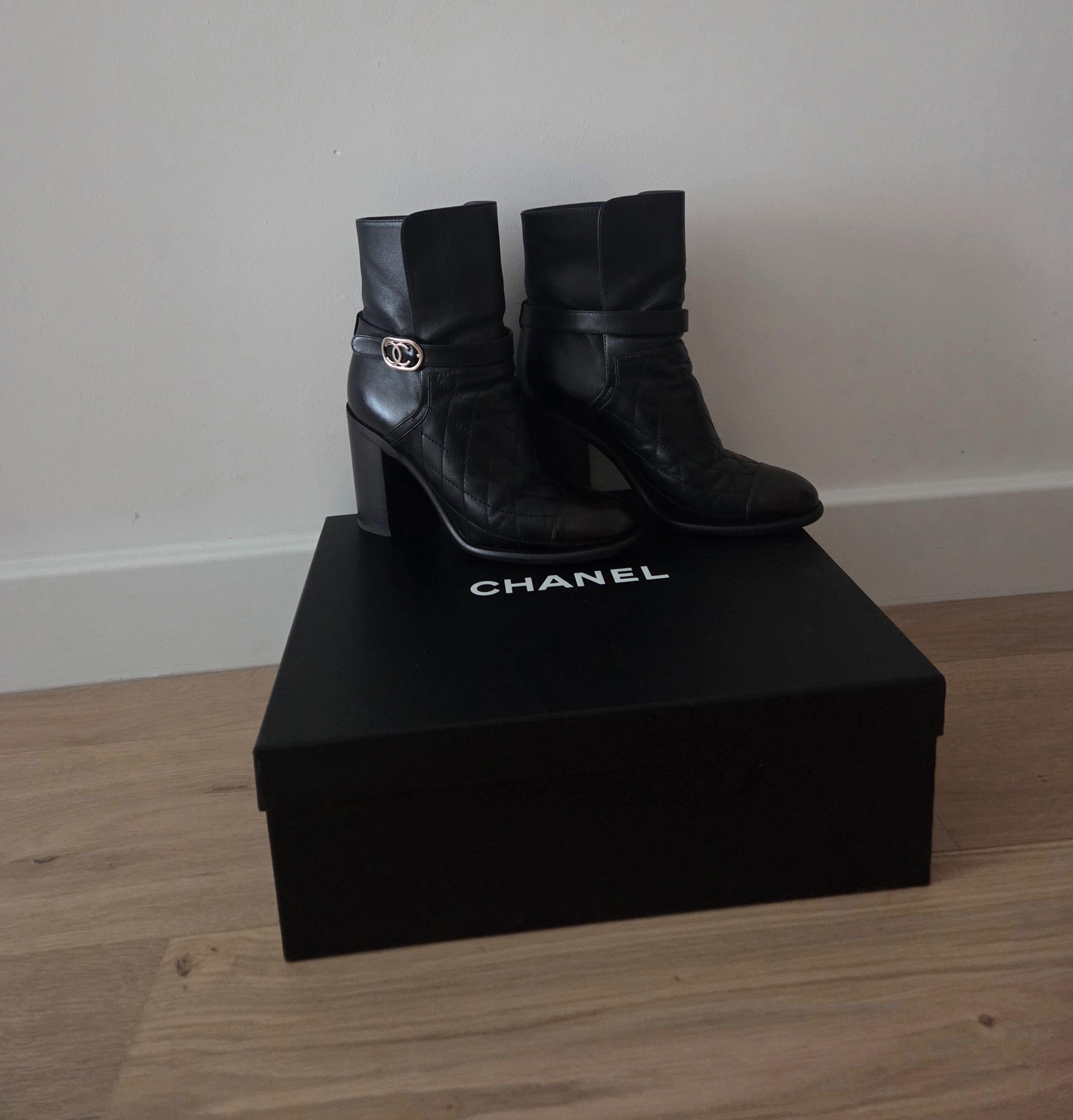 Chanel Black Leather Ankle Boots