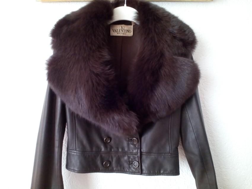 Valentino Vintage Leather Jacket with Fox Fur Collar