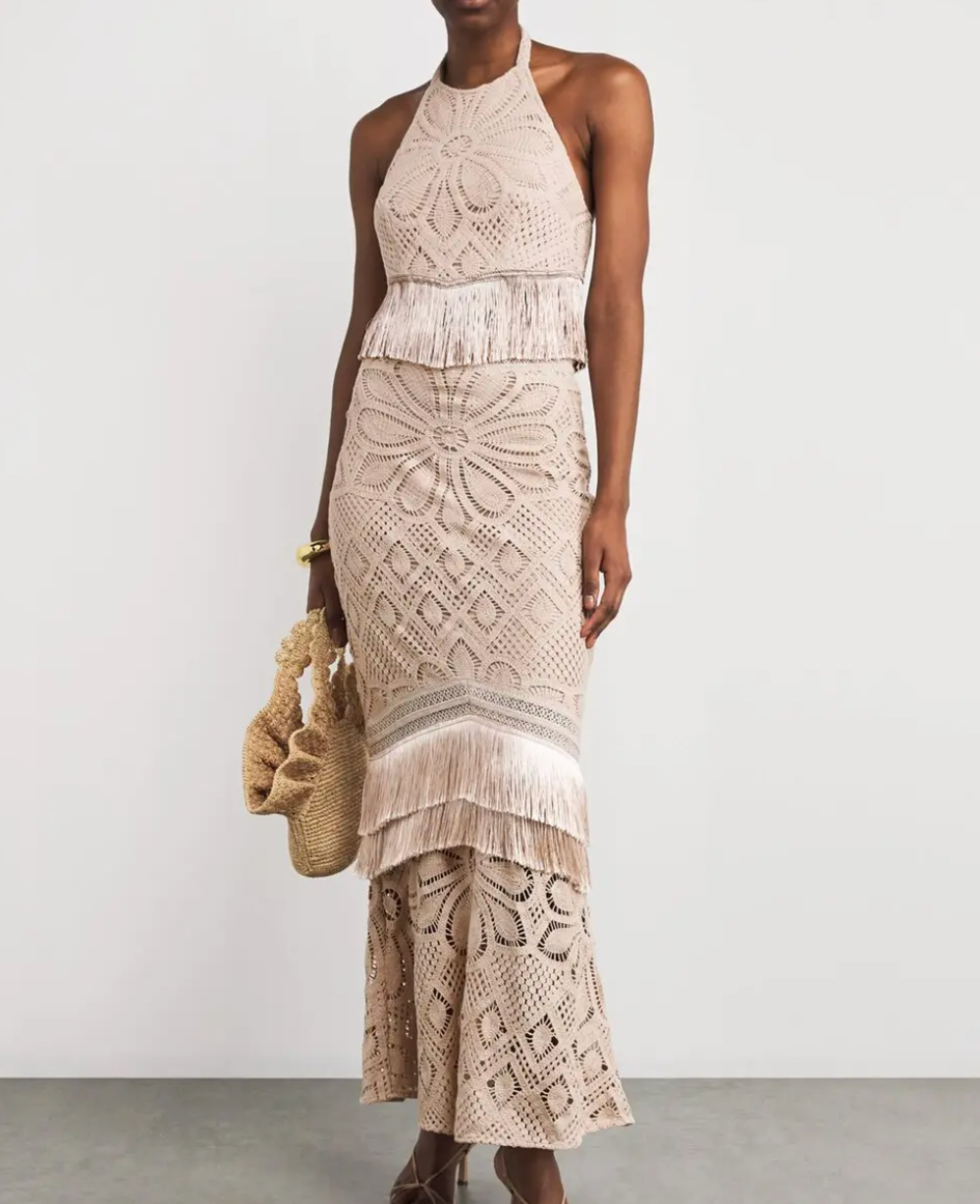 PatBO  Crocheted Top With Fringed Hem