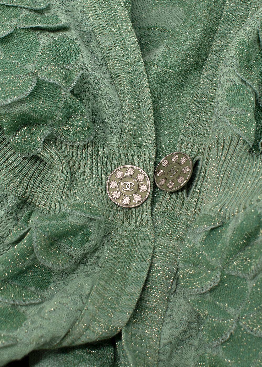 Chanel Mint Green Metallic Woven Petal Applique Top