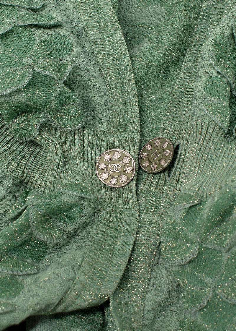 Chanel Mint Green Metallic Woven Petal Applique Top