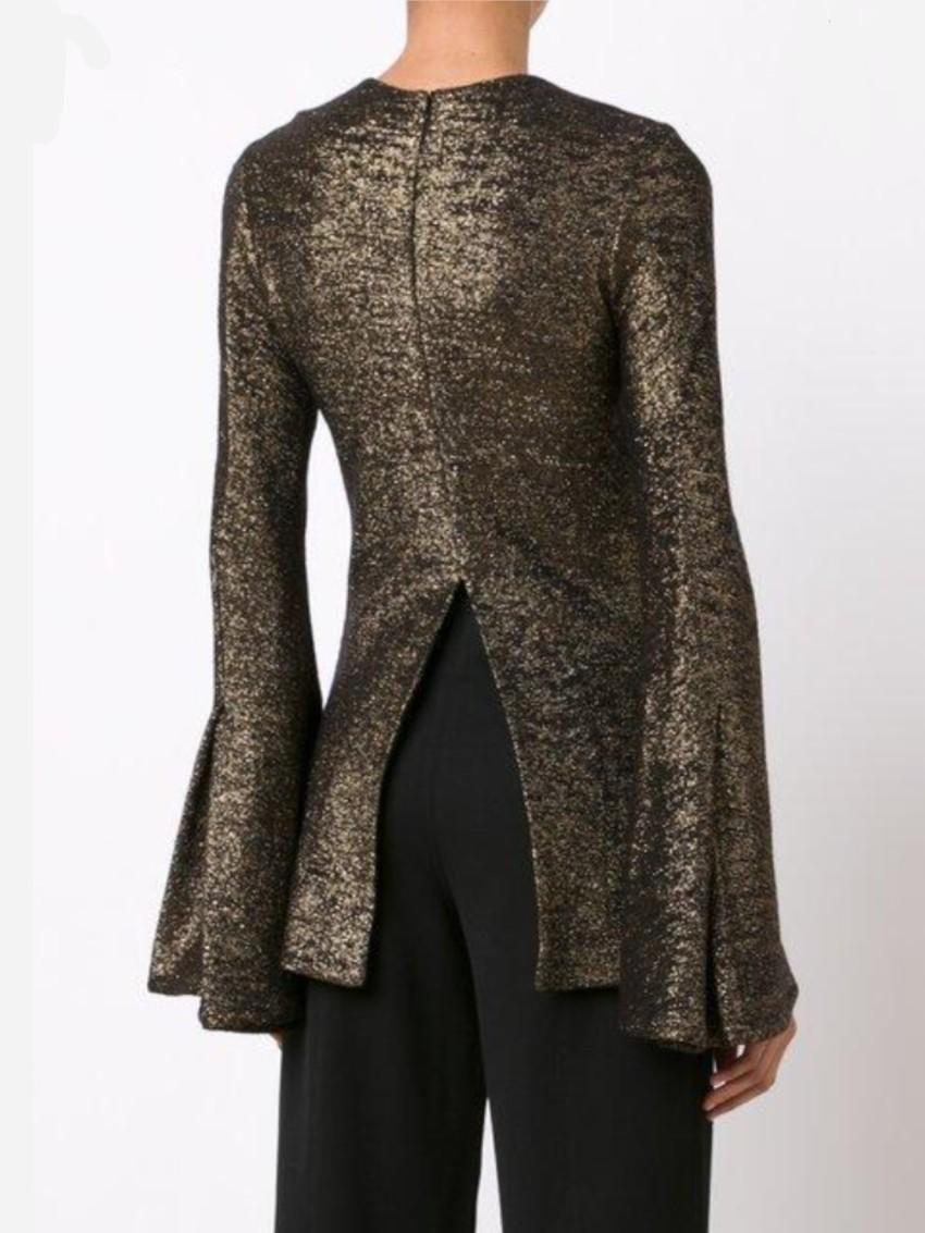 Ellery Black & Gold Brocade Wide Sleeve Top