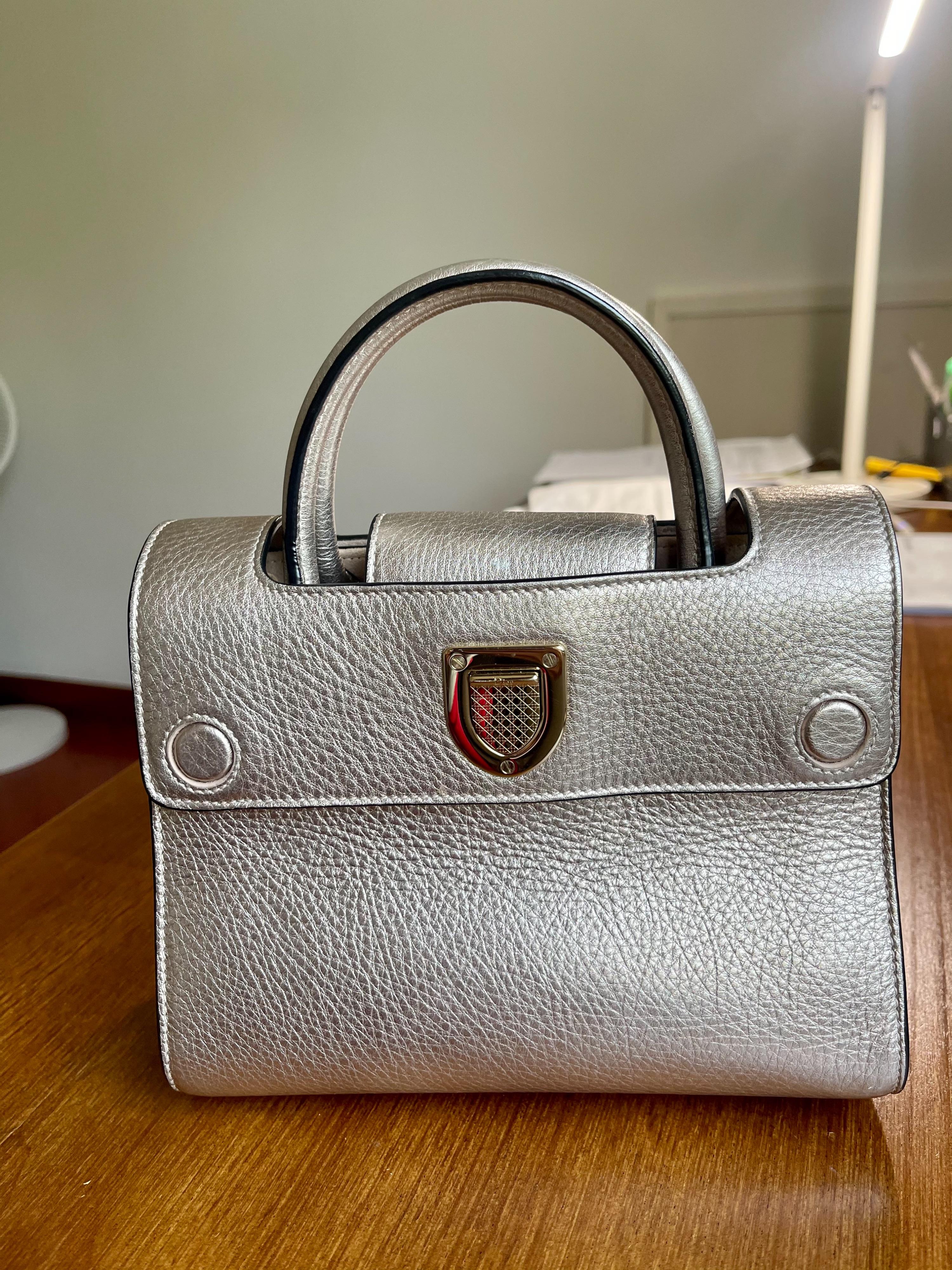 Silver Grained Leather Mini Diorama Bag
