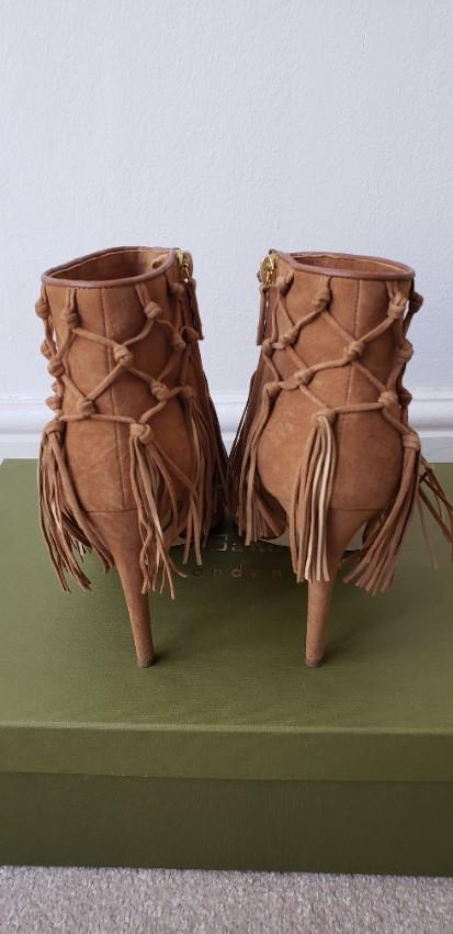 Rupert Sanderson Tassel Detail Tan Suede Ankle Boots