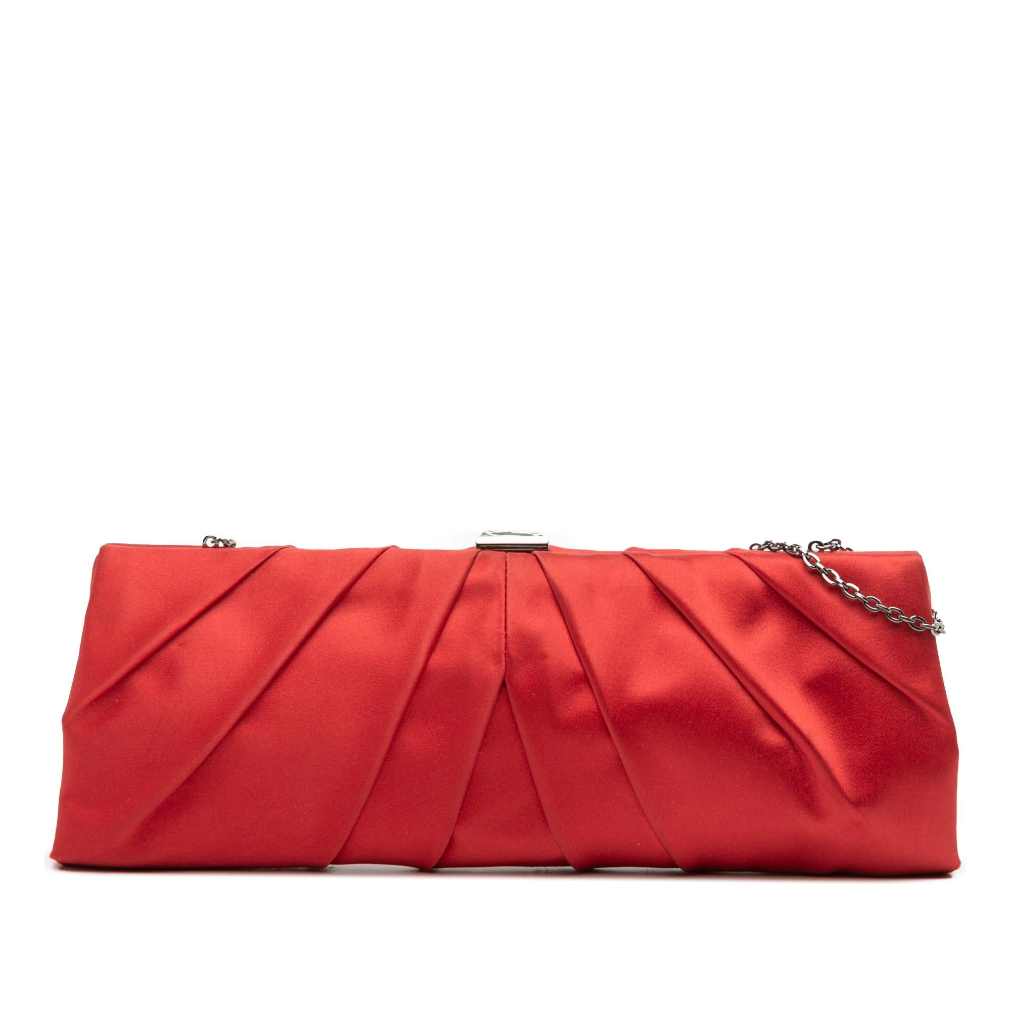 Valentino Red Satin Pleated Chain Evening Clutch