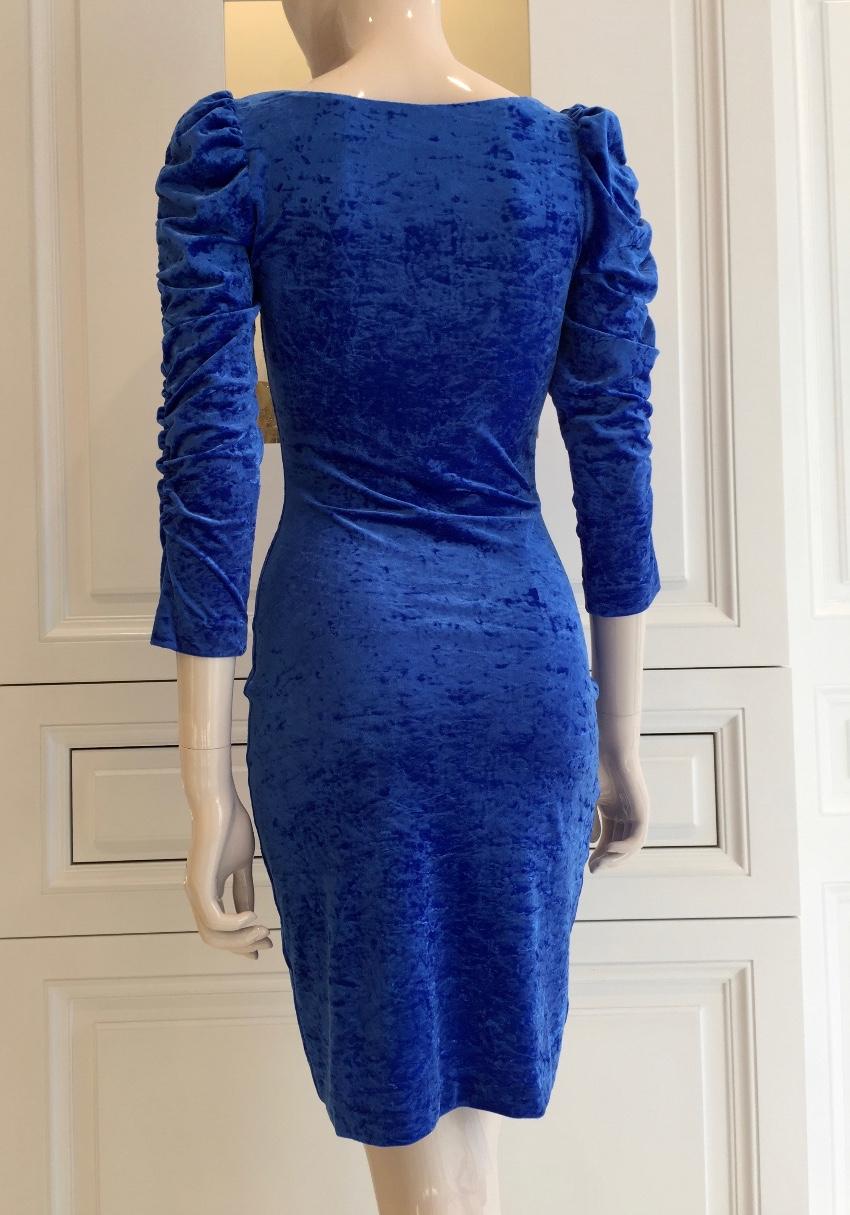 French Couture Electric Blue Panne Velvet Dress