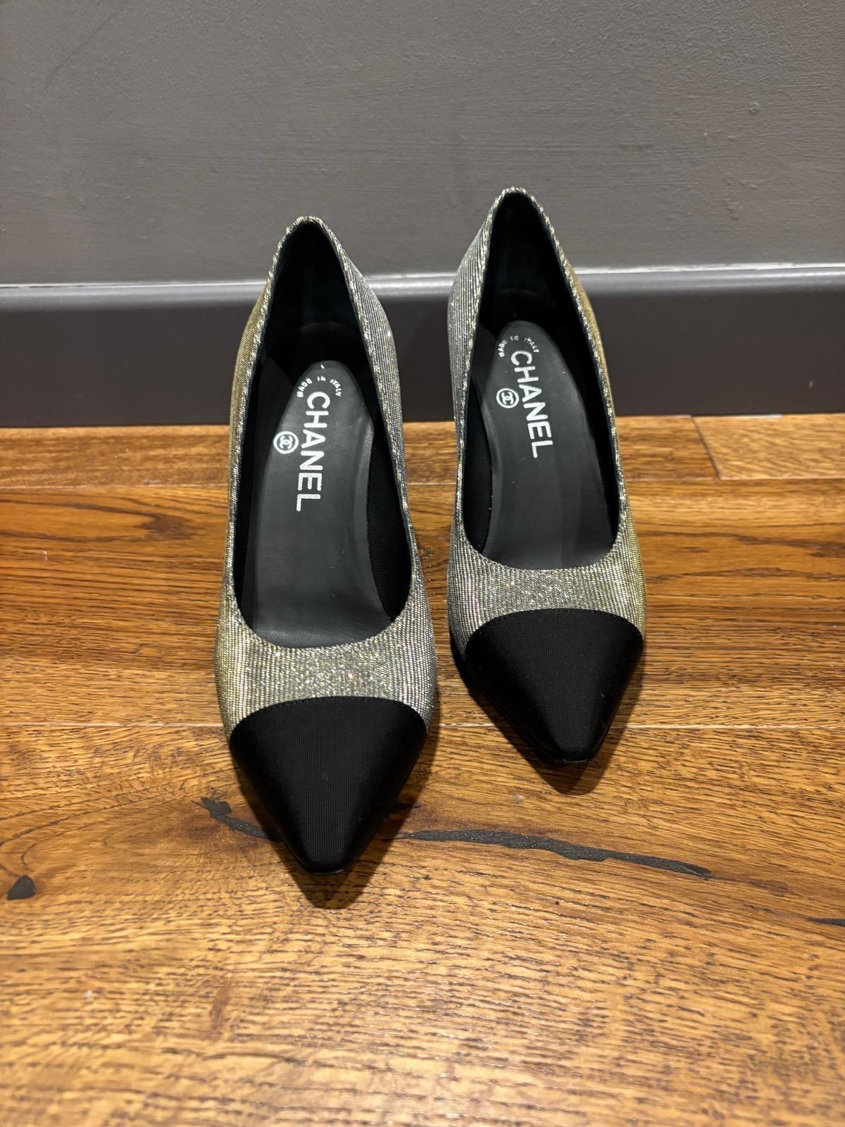 Chanel Silver Glitter Pumps