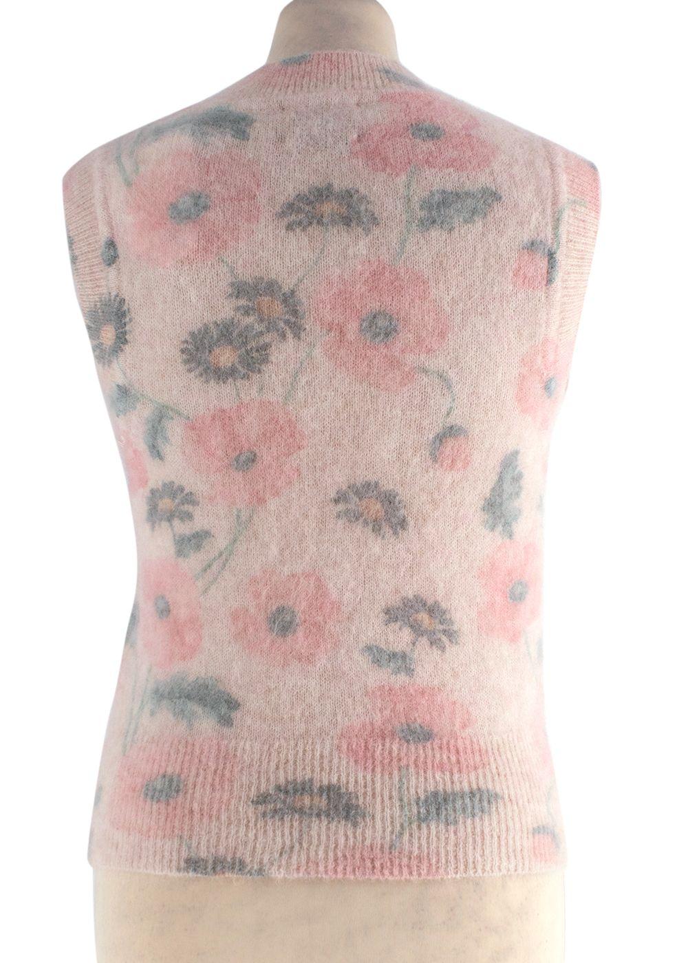 Sandro Pink Floral Mohair Blend Sweater Vest