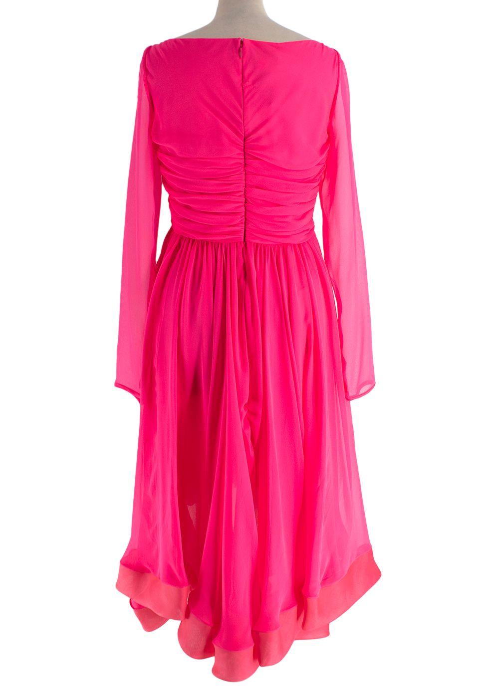 Giambattista Valli Pink Flower Embellishment Bouganville Silk Georgette Dress