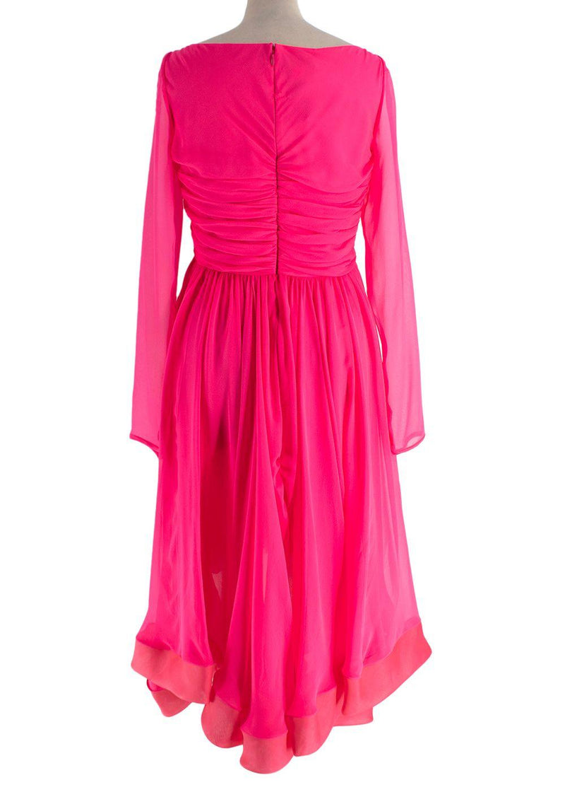 Giambattista Valli Pink Flower Embellishment Bouganville Silk Georgette Dress