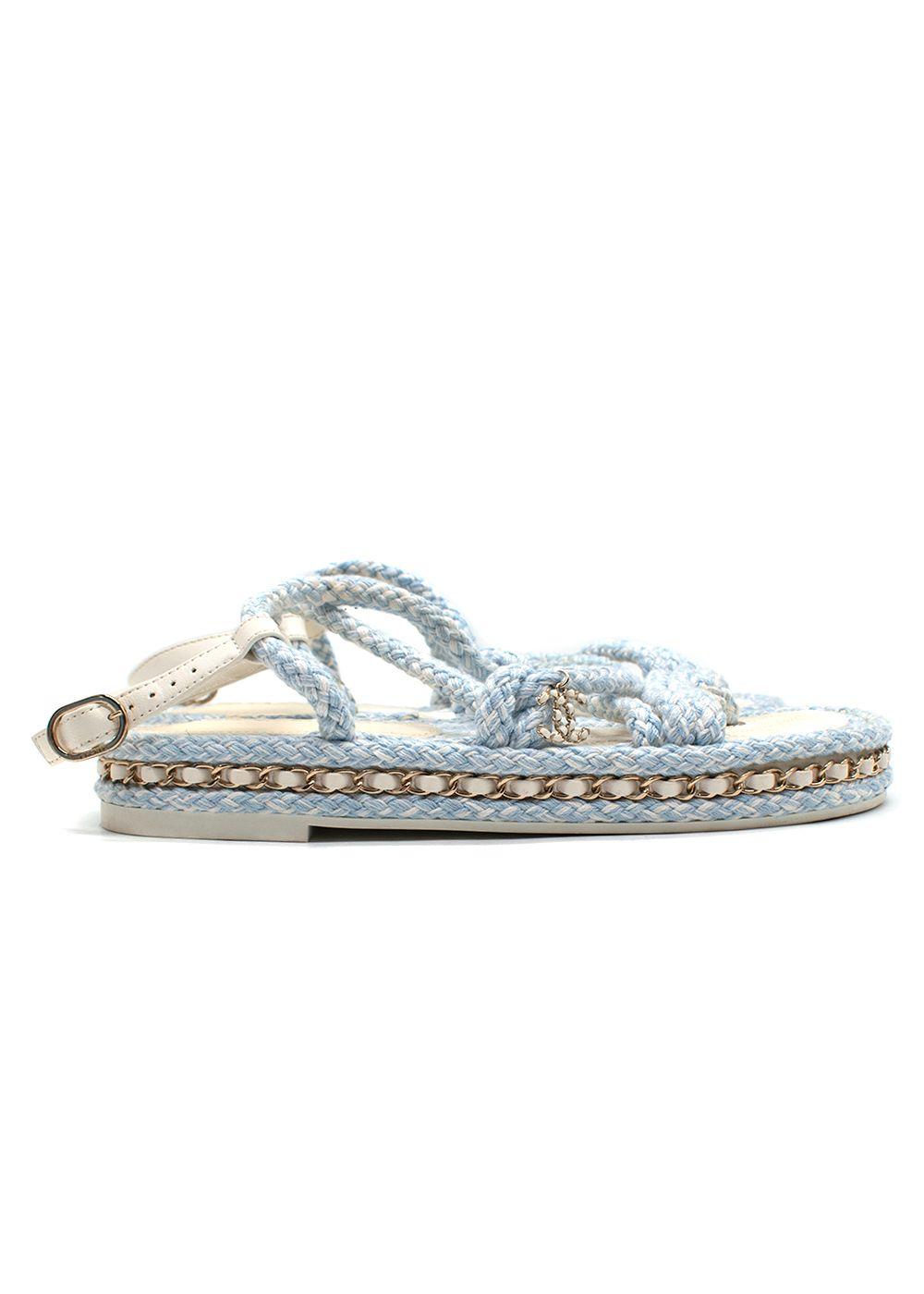 Chanel Cord Blue Rope Chain Flat Sandals