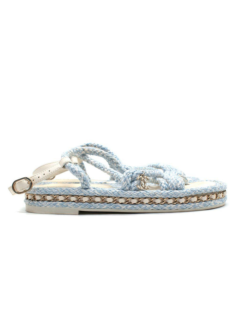 Chanel Cord Blue Rope Chain Flat Sandals