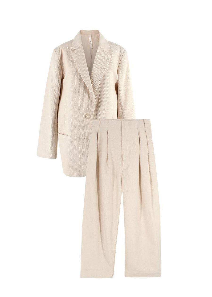 Lauren Manoogian Cream Ribbed Single Breasted Blazer and Trouser Suit