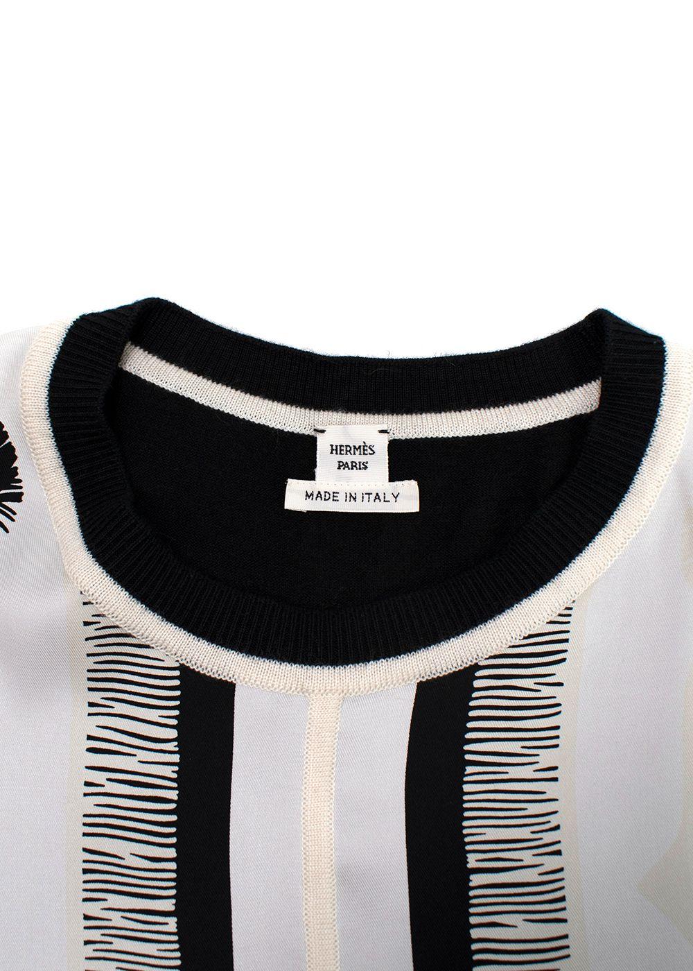 Hermes Black and White Printed Silk Twill Top