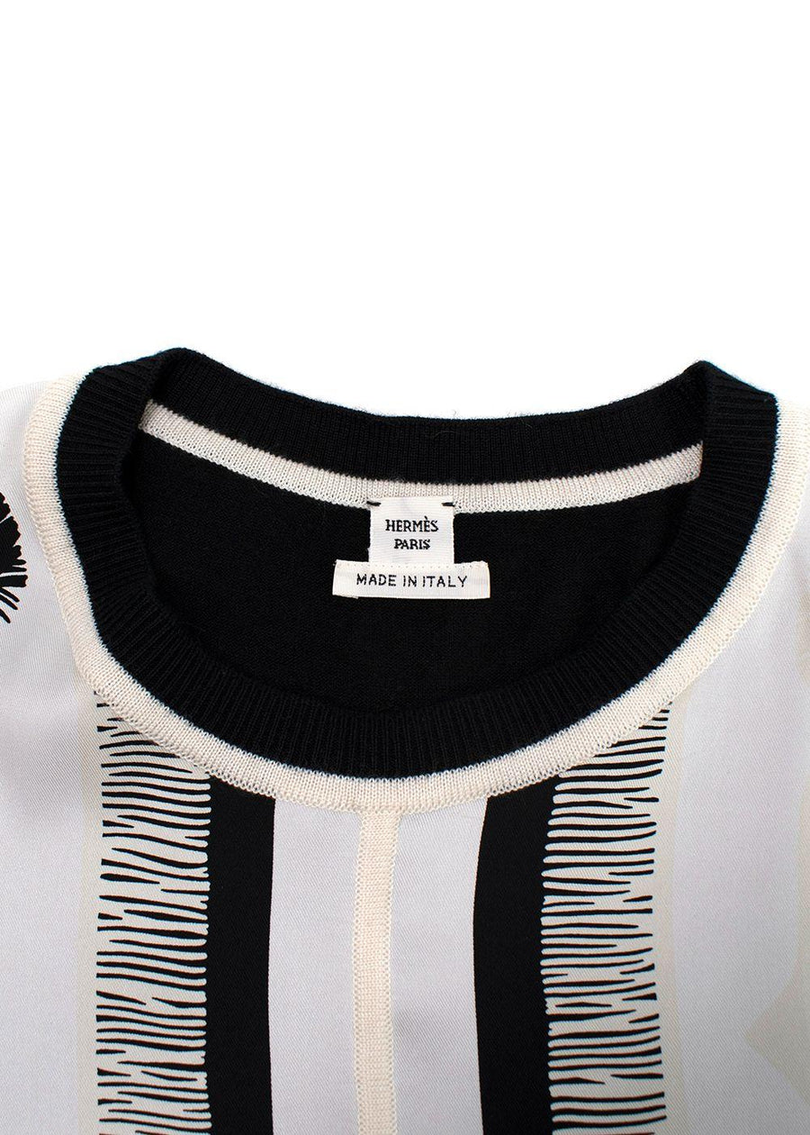 Hermes Black and White Printed Silk Twill Top