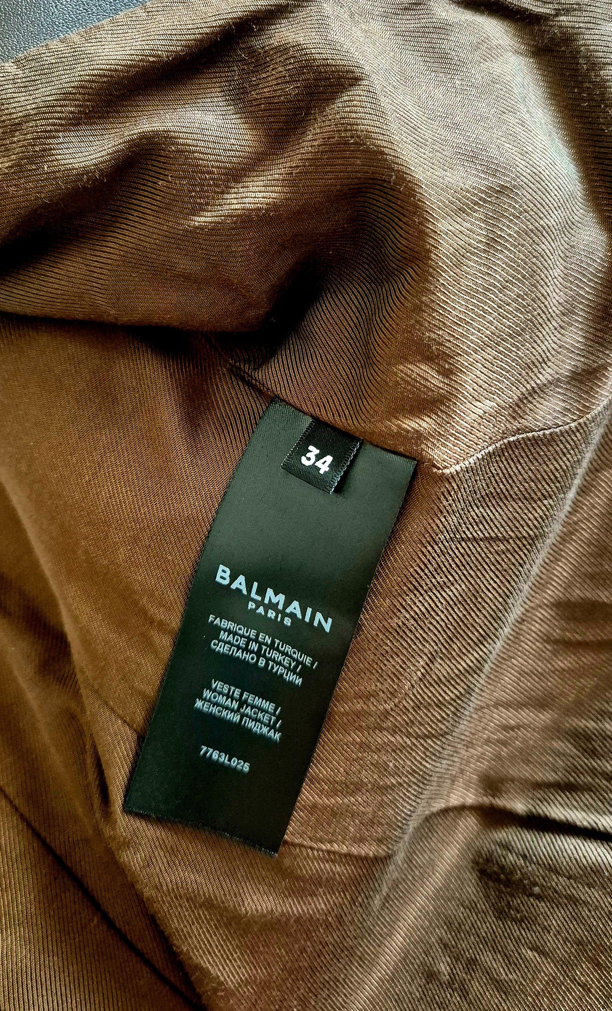 Balmain Brown Ruched Leather Blazer