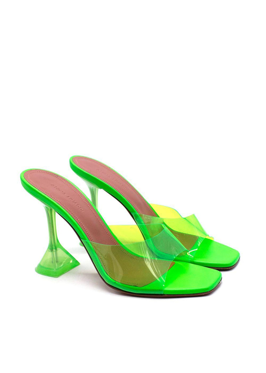 Amina Muaddi Neon Green Lupita PVC Mules