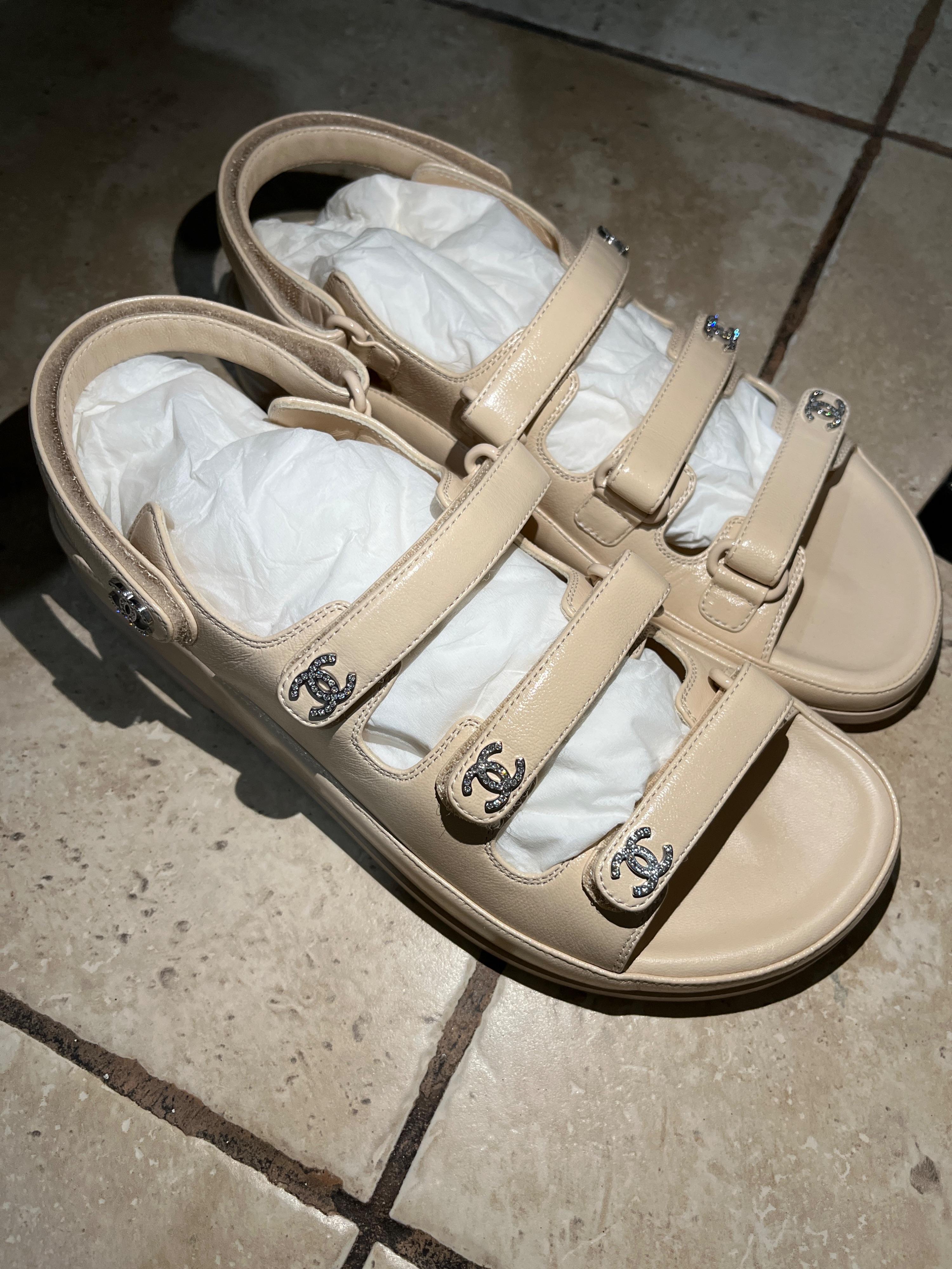 Chanel Cream Leather Dad Sandals