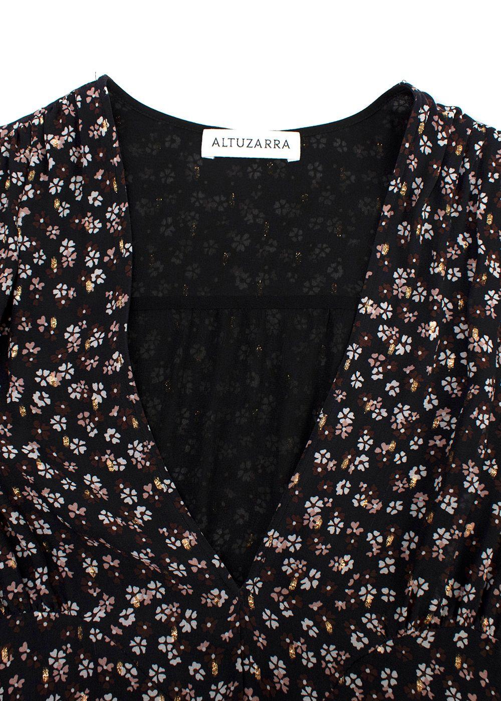 Altuzarra black floral long sleeved tiered dress