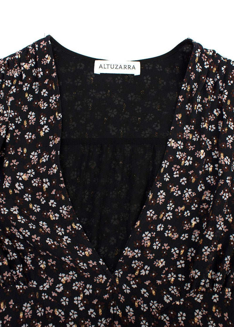 Altuzarra black floral long sleeved tiered dress