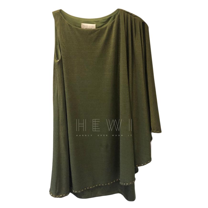 Mikael Aghal One Shoulder Khaki Dress