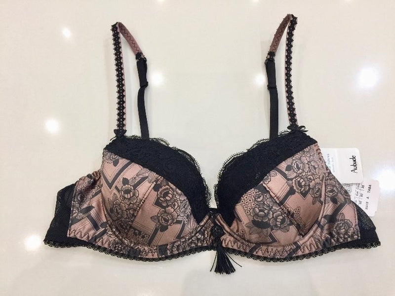 Aubade Art Deco Gatsby Print Satin Padded Plunge Bra & Tanga Set