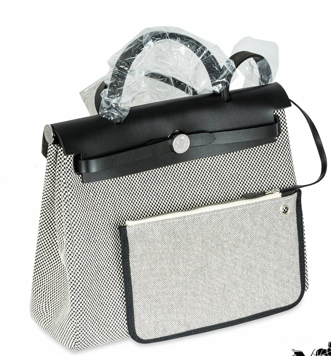 Hermès Ecru Toile / Noir Hunter Herbag Zip 31 Handbag in Quadrille Canvas