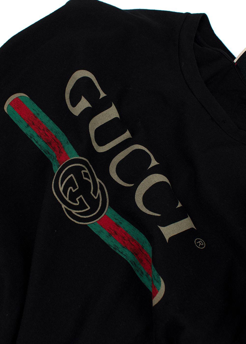 Gucci Black Washed Logo Distressed T-Shirt