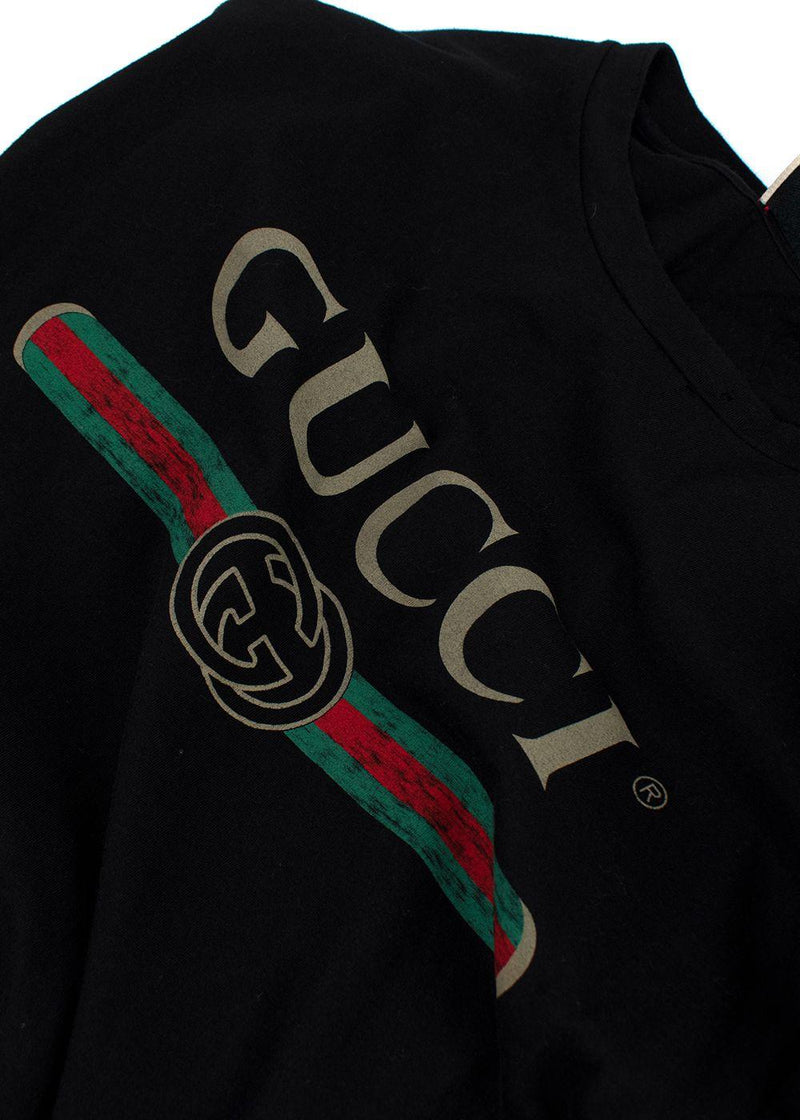 Gucci Black Washed Logo Distressed T-Shirt