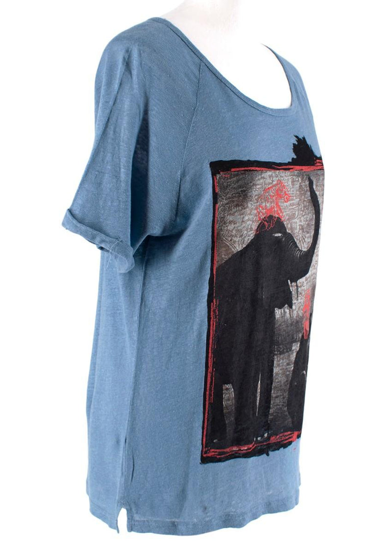 Paul & Joe Blue Elephant Print Linen Top