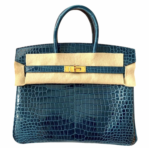 Crocodile Porosus Lisse Vert Bosphore Birkin 25cms with Gold Hardware