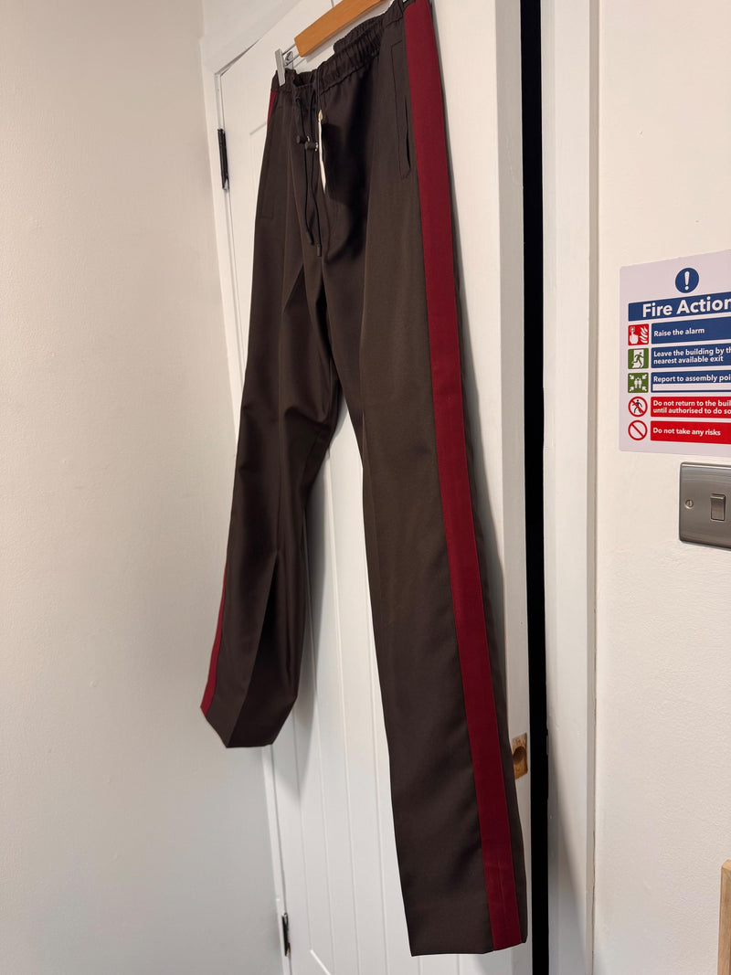 Brown Track Pants with Red Stripes
