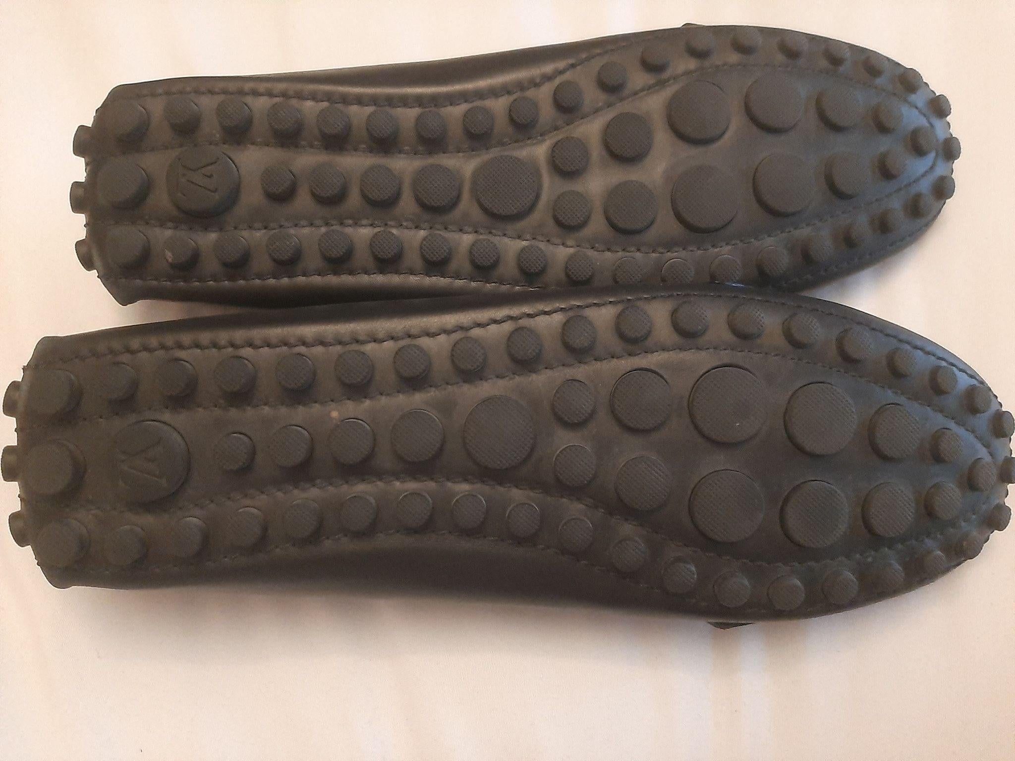 Black leather LV driving loafers