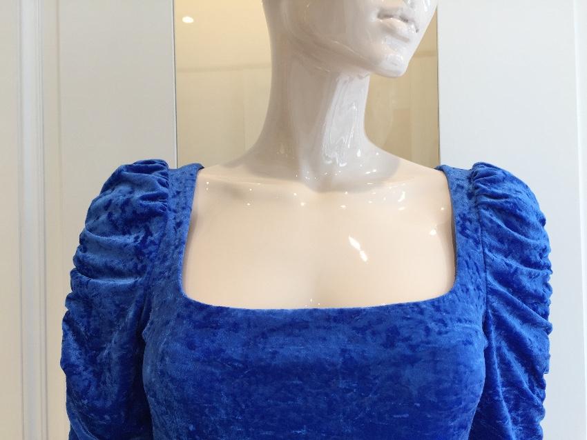 French Couture Electric Blue Panne Velvet Dress